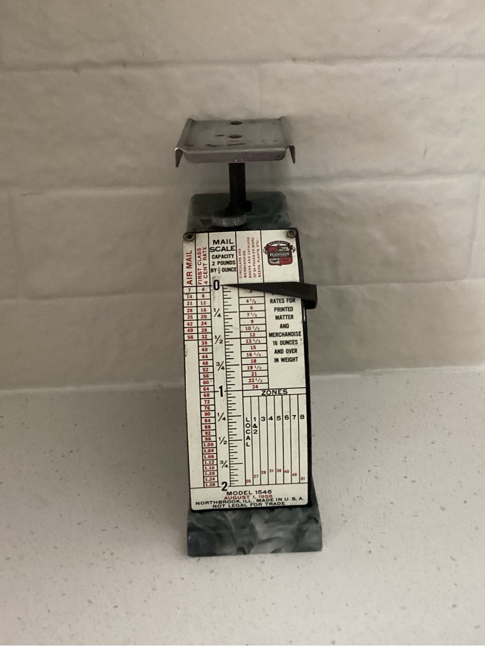 Vtg. Hanson Model 1546 Mechanical Postal Scale distributed Mid-Century.